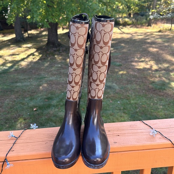 Coach Tristee Classic Logo Signature Lace Up Lined Rain Boots - Picture 10 of 16